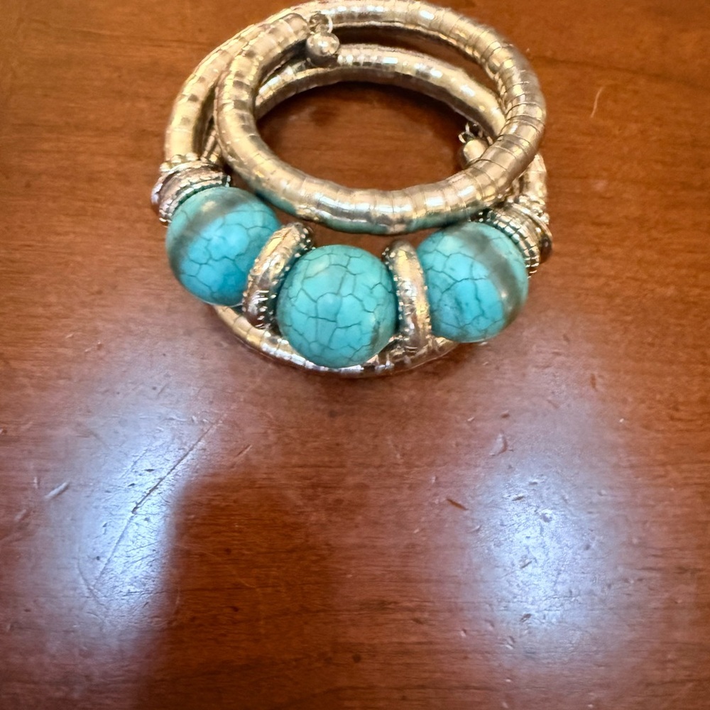 Faux Turquoise and Silver Beaded Bracelet Set
